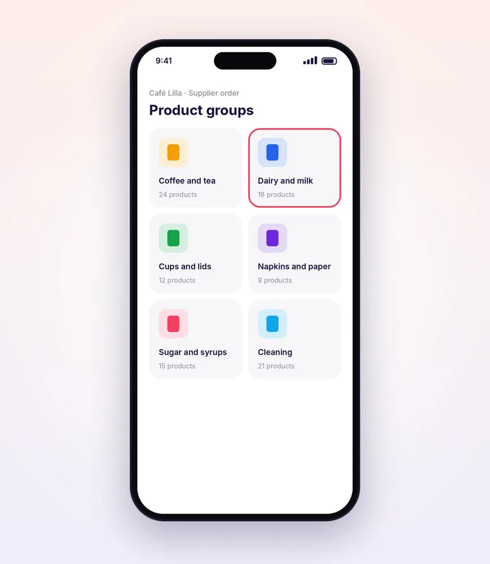 Product groups screen