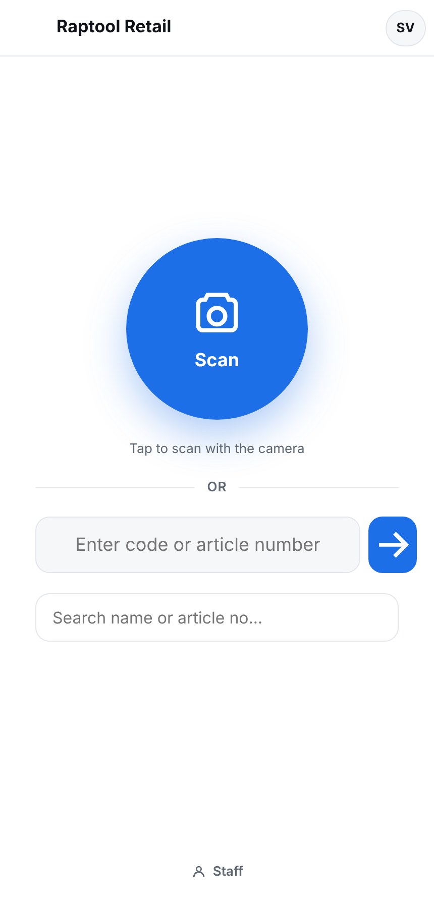 Customer page with scan button