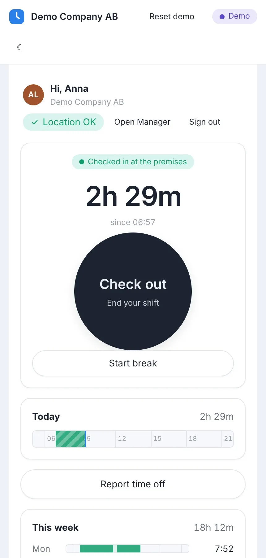 Raptool time app screen