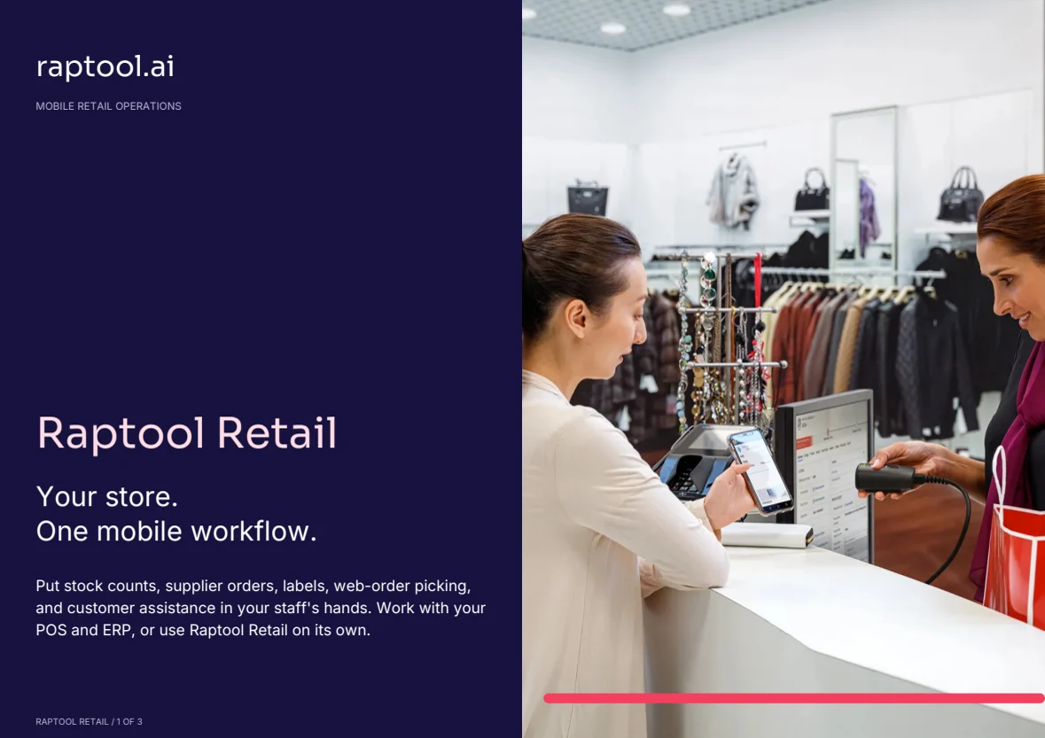 Cover of the Raptool Retail brochure: Your store. One mobile workflow.