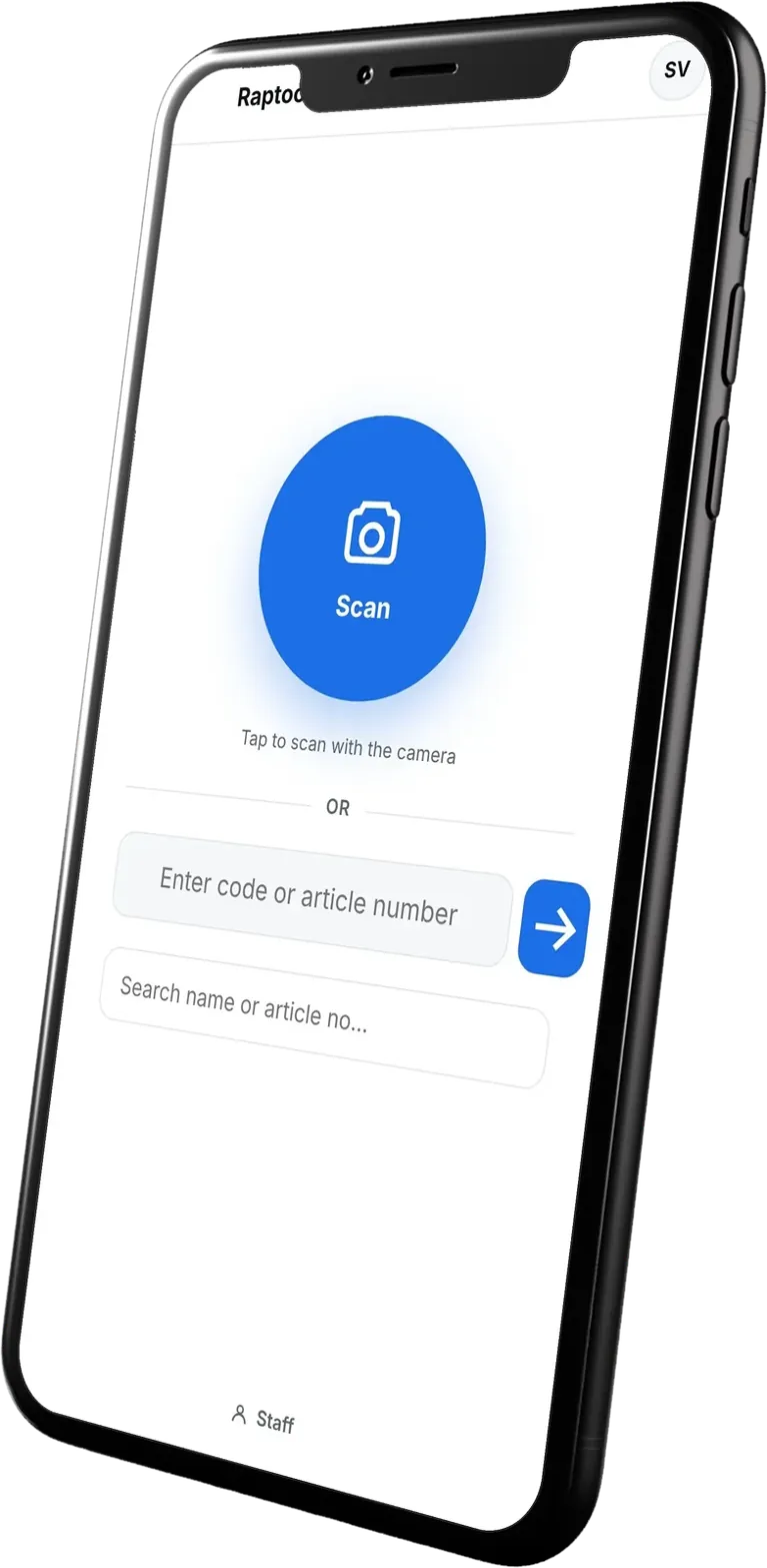 Raptool Retail app on a smartphone