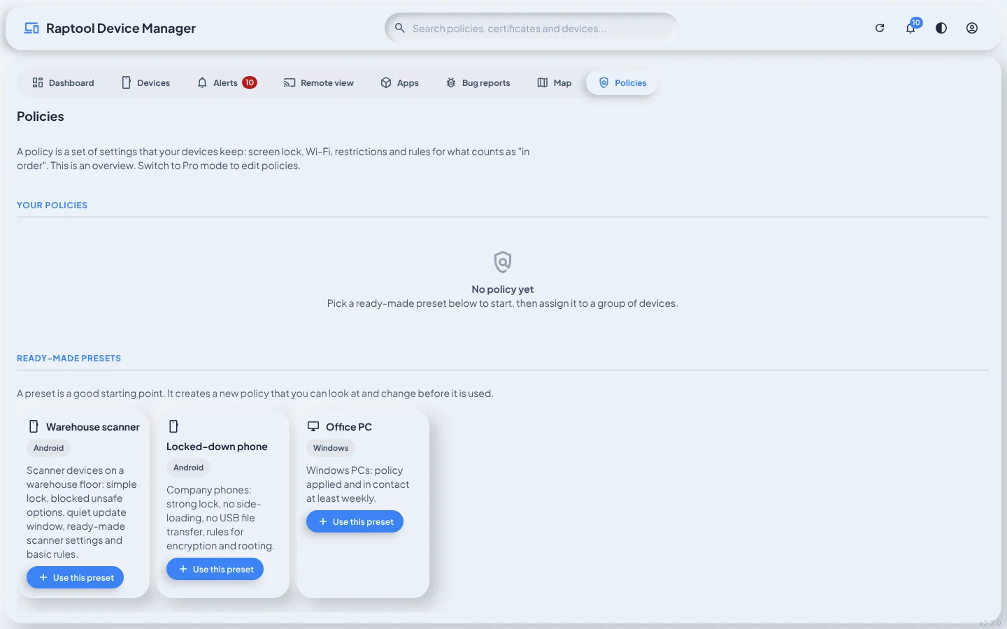 Policy di Device Manager