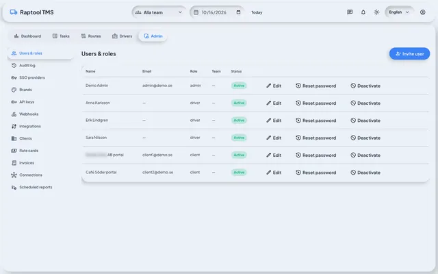 Raptool TMS Admin