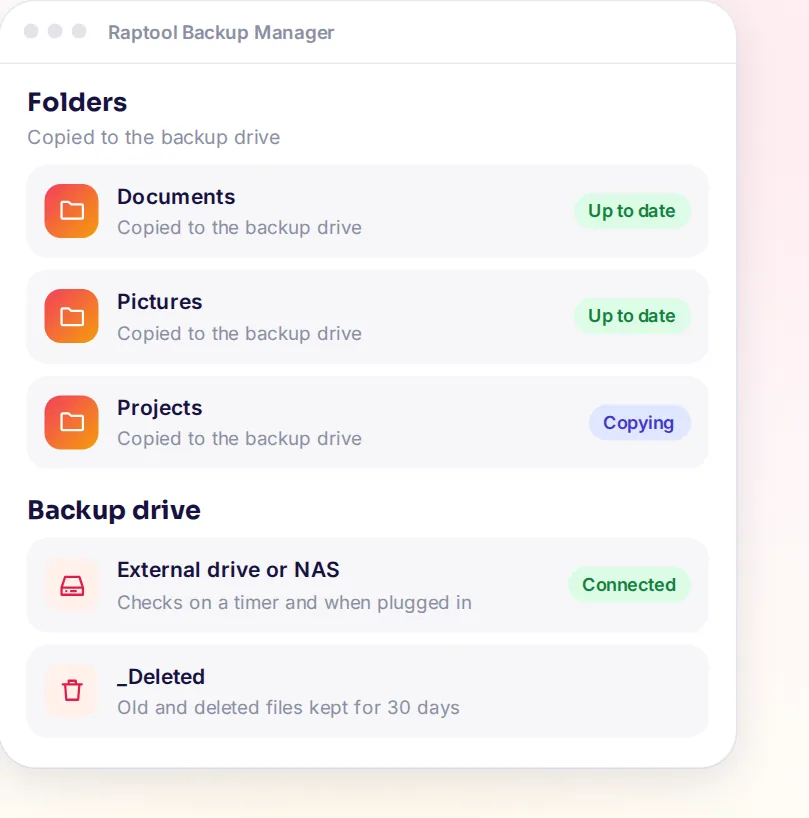 Backup Manager Oberfläche