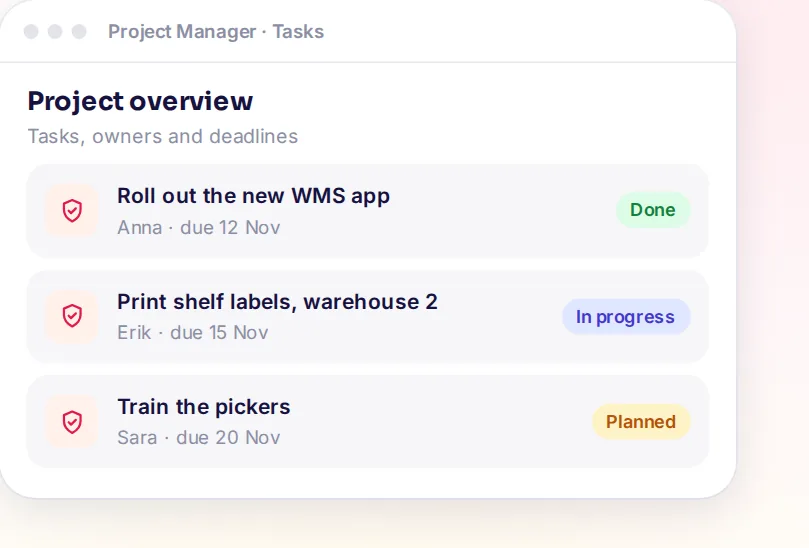 Project Manager Oberfläche