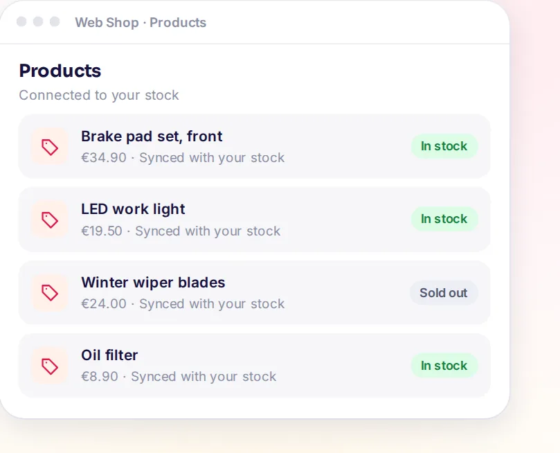 Webshop Oberfläche