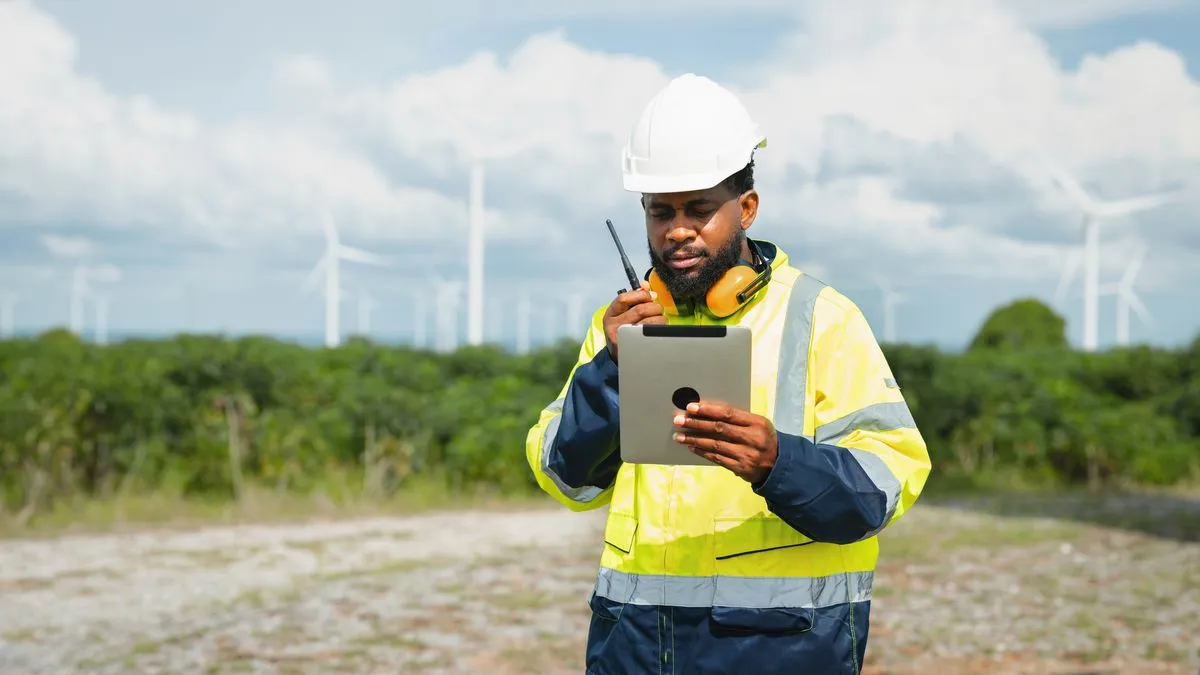 Field engineer using a tablet on site